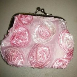Pink Coin Purse with Flower Swirls, snap closure